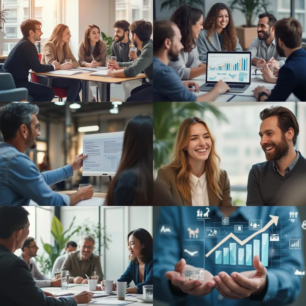 Collage de photos illustrant l'histoire et les activités de ExpertBusiness.