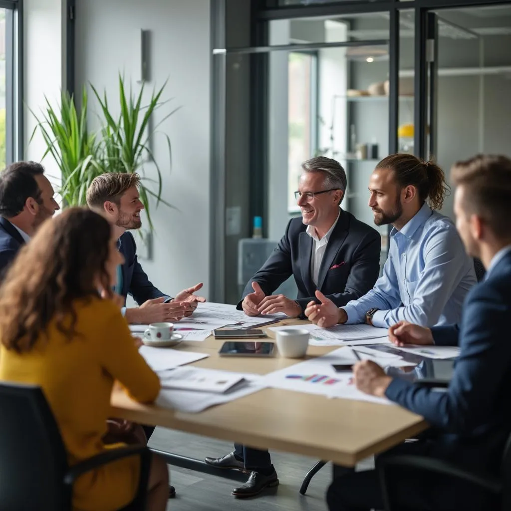 Équipe discutant stratégies d'affaires